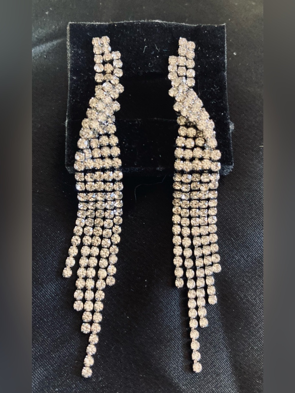 Crystal Cascade Fringe Earrings - Silver Sparkly